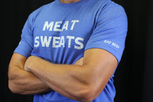 Load image into Gallery viewer, Meat Sweats T-shirt. Offered in deep blue, vibrant red, slate gray, and light gray. Meat Sweats Swag offer kids sizes as well as adult sizes XS-XXL. 
